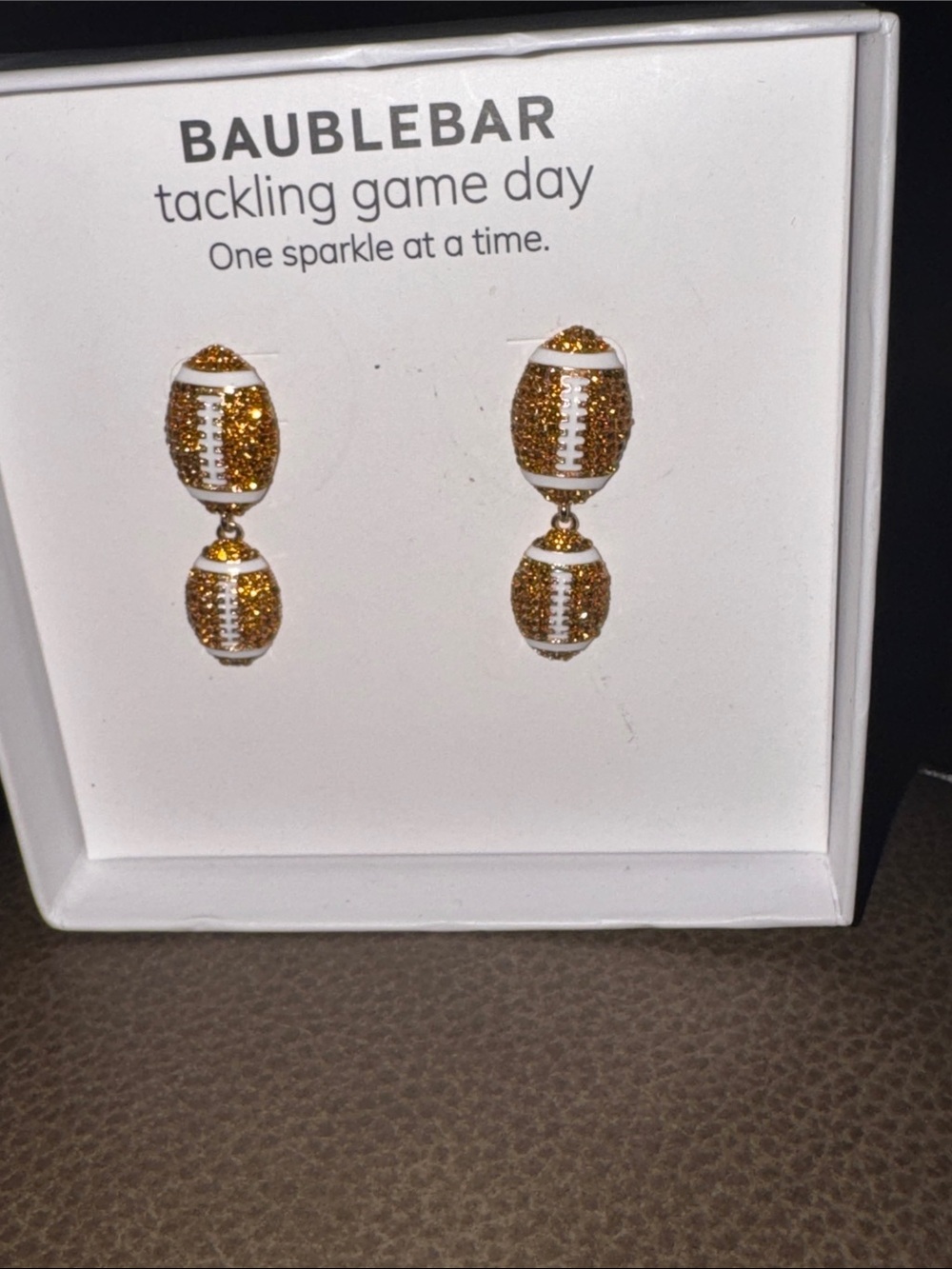 BaubleBar Gold-Tone Football Drop Earrings - Brown and White - Picture 4 of 5